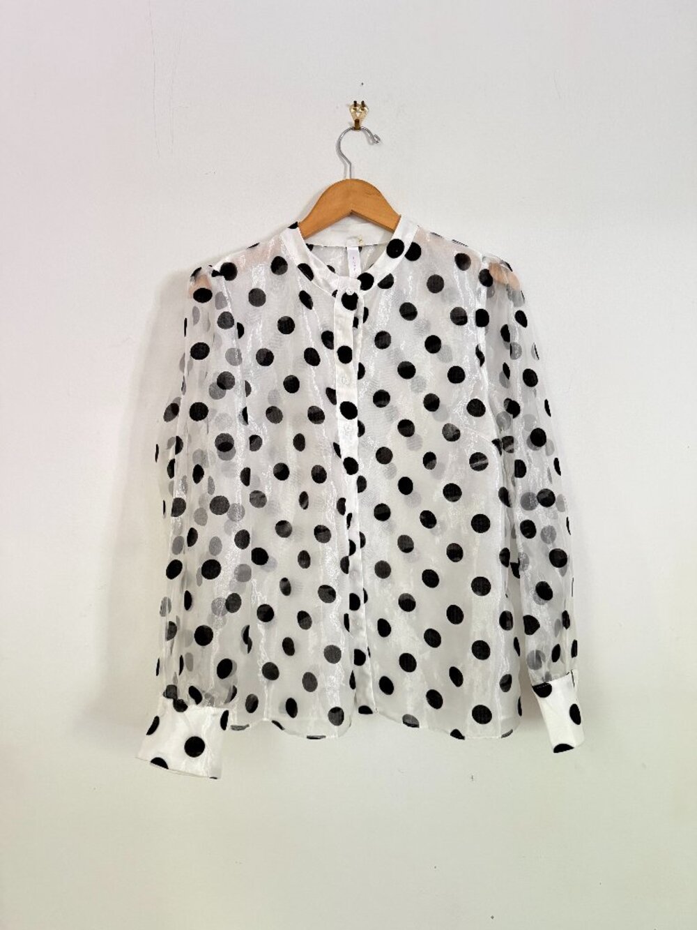Lovesong Sheer White Black Polka Dot Blouse